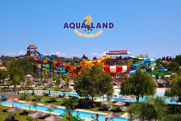 Aqualand Corfu Water Park's colorful multi-slides and pools.