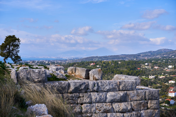 Some of the remains situated at the Acropolis of Eretria and the great views from the Kastelli Hill.