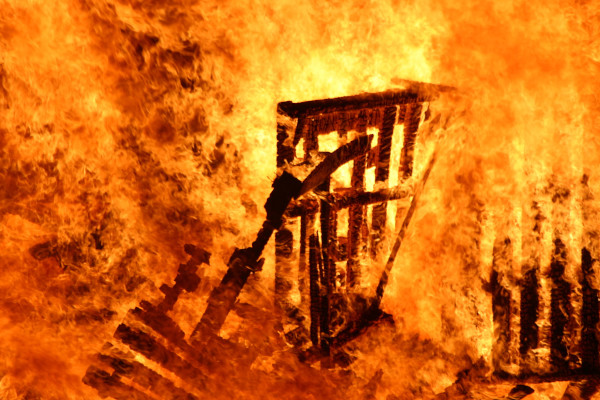 A bonfire on the 23rd of December in Florina burns old wooden pallets.