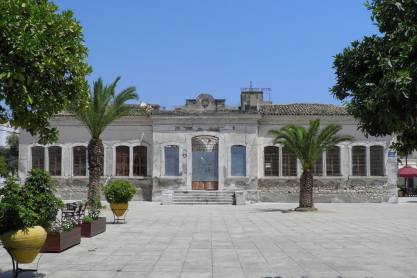 The front side and the main entrance of the Cultural Center (previously a girls' school) of Gytheio.