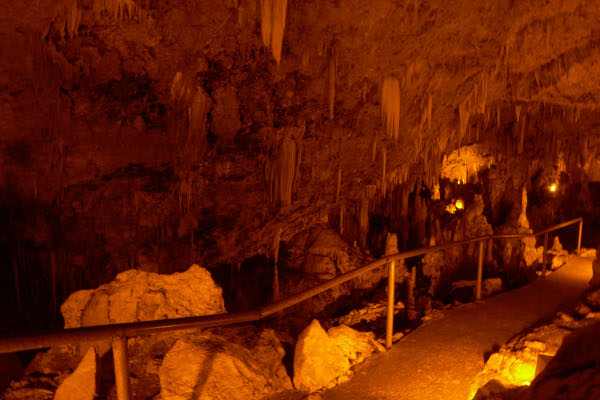 The visitors' path among countless stalactites and stalagmites of the Perama Cave of Ioannina.