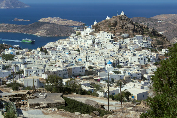 A view overlooking the main settlement of Ios, named Chora.   