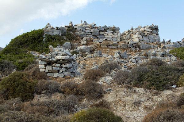 Ruins of the tomb of Homer on the island of Ios over the Plakoto Bay.
