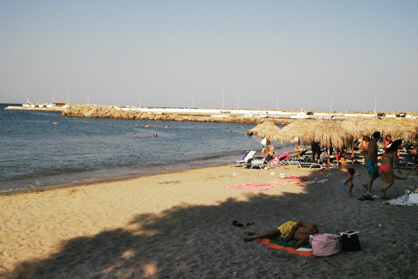 A picture of people laying under tree shade at Agia Pelagia Beach of Kythira.