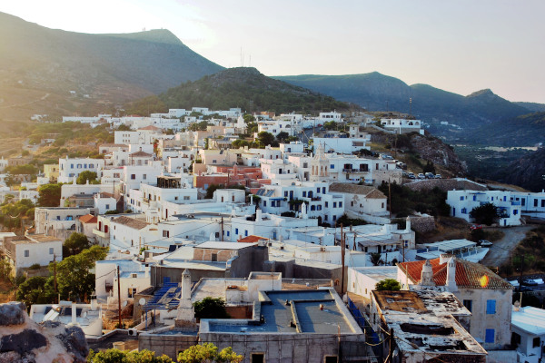A picture of the white houses of the Chora of Kythira taken from the castle.