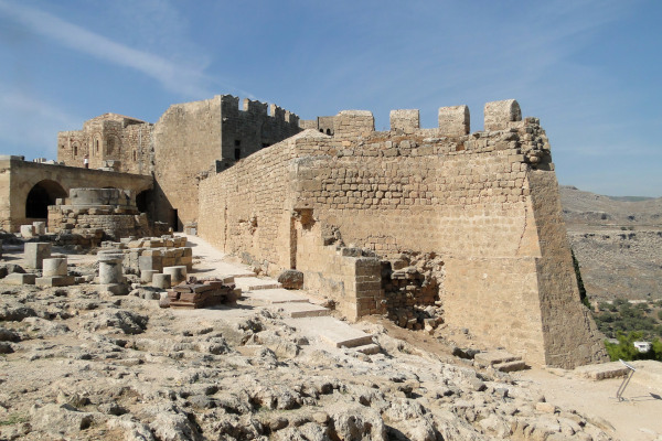 A picture showing a part of the remains of the Acropolis of Lindos on Rhodes island.