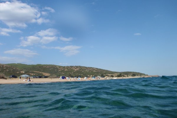 Picture of the sandy Mesimvria beach taken from the sea.