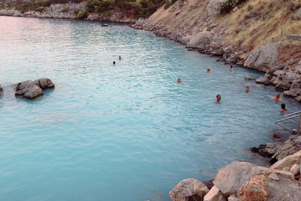 The coast of Methana where people take advantage of the healing water that ends up in the sea.