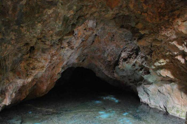 A photo of the underground lake of the Pigeon (Peristeri) Cave at Methana.