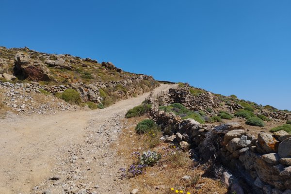An unpaved road located in Mykonos island.
