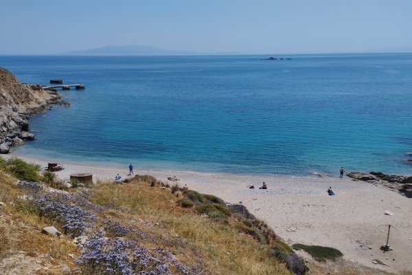 Loulos beach and the Aegean sea in the background.