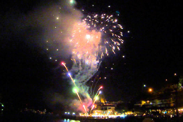 The sky is lit with fireworks during the Pargina (Kanaria) Festival.