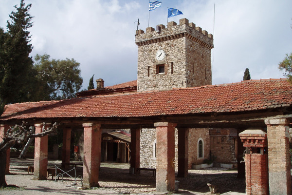 A tower and other facilities of the Achaia Clauss Winery of Patras in the Peloponnese.