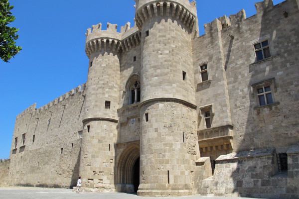 The front side and the main entrance of the Palace of the Grand Master of the Knights of Rhodes.