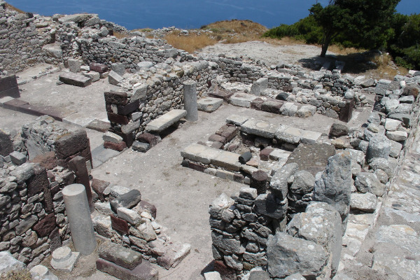 Ruins in the archaeological site of ancient Thera on the island of Santorini.
