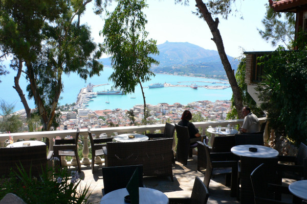 The amazing view of Zakynthos town on a photo taken from the veranda of the Latas Café at Bóchali area.