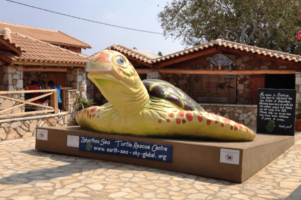 Giant sea turtle statue at the entrance of the Sea Turtle Rescue Center in the area of Gerakas on Zakynthos.